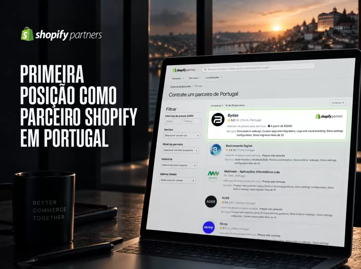 Primeira posição como parceiro Shopify em Portugal