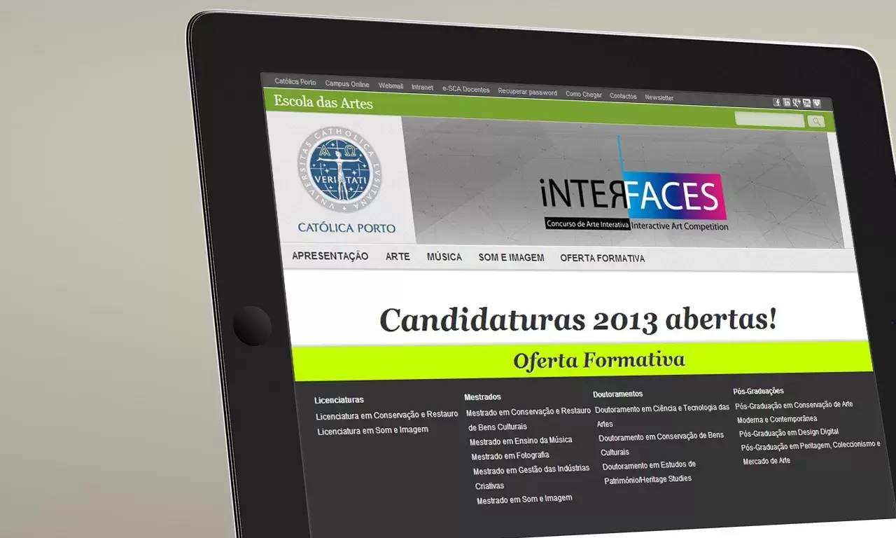 Website da Escola das Artes da Católica Porto
