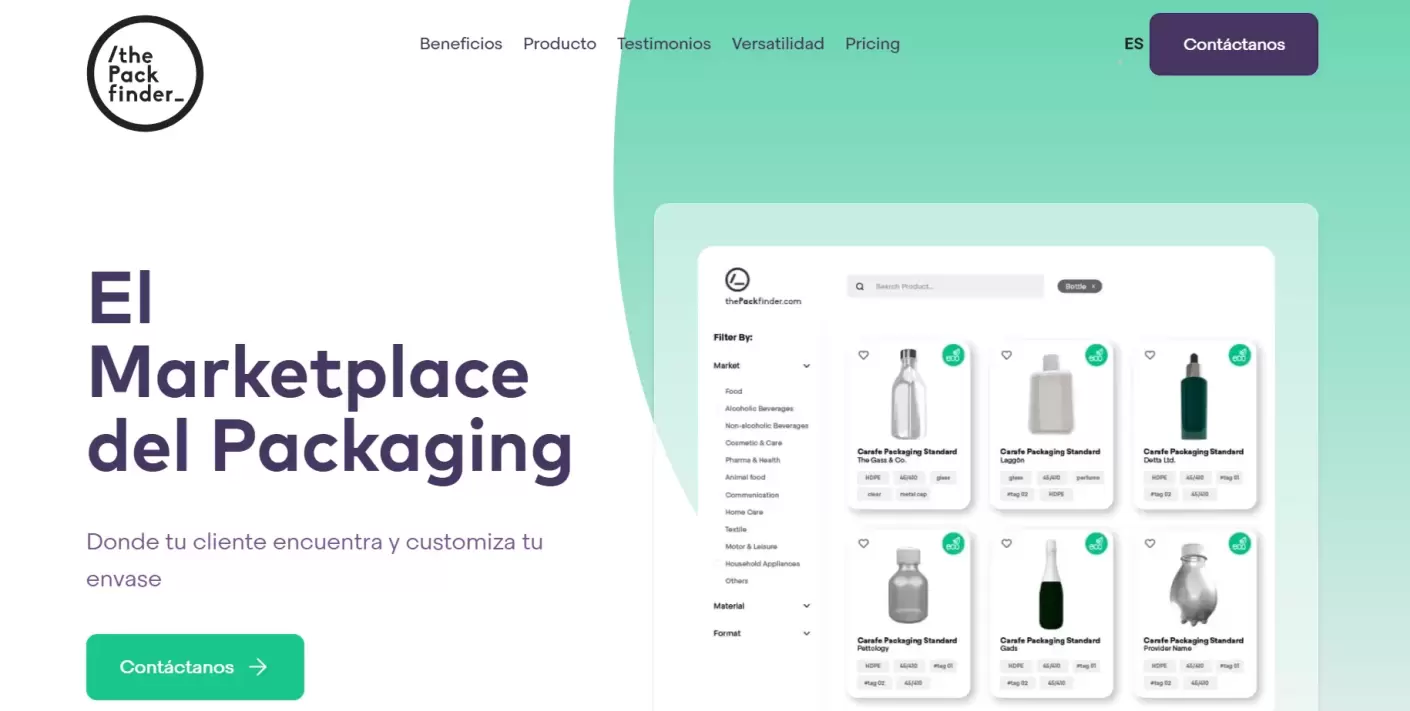Marketplace de Packaging com The Pack Finder
