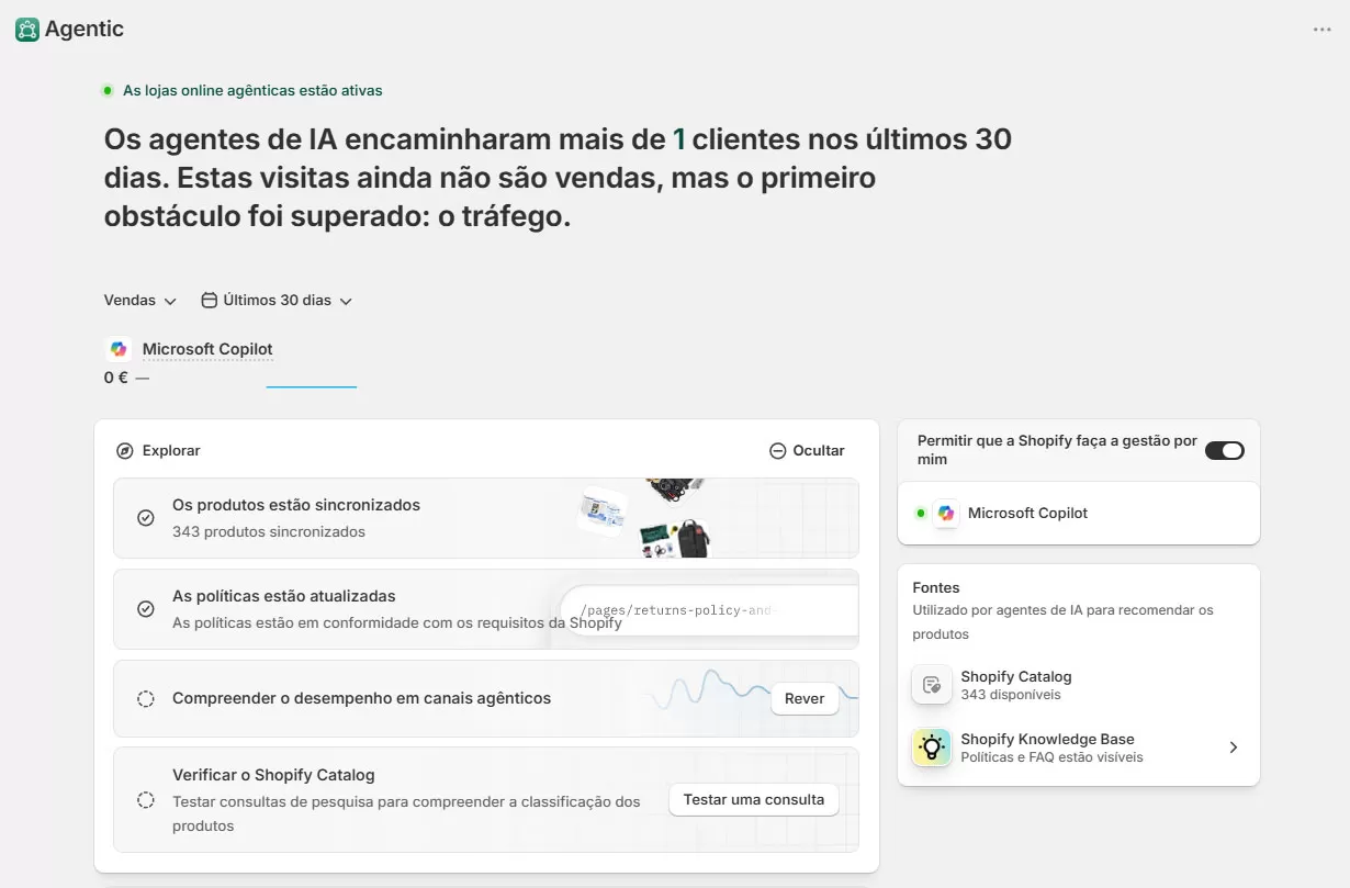 Shopify Agentic Storefronts numa loja portuguesa